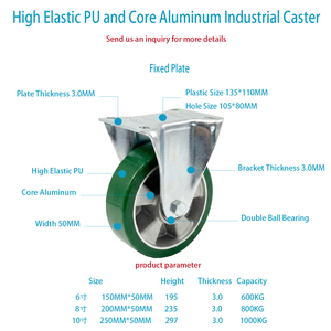 VIMA 8 Inch 200mm Fixed Caster Wheel <b>Transport</b> Castor PU Aluminum 800kg Capacity Industrial Trolley Double Ball Bearing - Product Image 2
