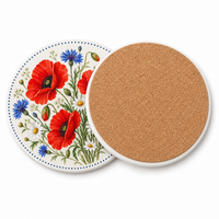 Sous-verre en céramique rond de 10,8 cm, motif coquelicot sauvage, impression UV émaillée, base en liège, pour table basse, décoration intérieure, cadeau