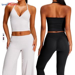 Sujetador deportivo sexy con cuello halter y espalda descubierta, efecto segunda piel, de secado rápido, top corto para gimnasio, correr o uso casual. - Product Image 1