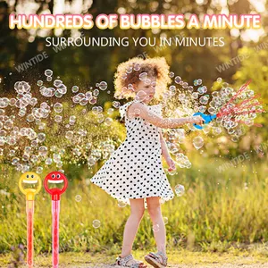 WANNA BUBBLES OEM ODM Wholesale Kids Outdoor Bubble Blower Toys 32 Hole Smiling Face Soap Bubble Wand Bubble Stick Toy