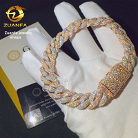 Bracelet chaîne cubaine Miami en argent sterling 925 avec diamants en moissanite VVS de 12 mm, serti en mosaïque, style hip-hop
