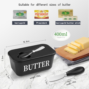 Beurrier en céramique moderne avec couvercle et couteau en acier inoxydable – Récipient rectangulaire pour beurre, idéal pour le comptoir de cuisine et le service des toasts, garde la fraîcheur - Product Image 3