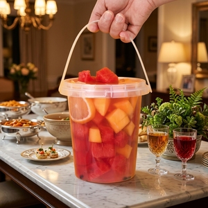 Cubo de Plástico Transparente Portátil para Frutas con Asa de Transporte, Contenedor de Bebidas de Gran Volumen para Bebidas de Frutas de Verano - Product Image 4