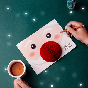 Carte de <span class=keywords><strong>message</strong></span> cadeau en papier fantaisie/kraft/art en nid d'abeille 3D avec vœux de Noël et enveloppe - Product Image 4