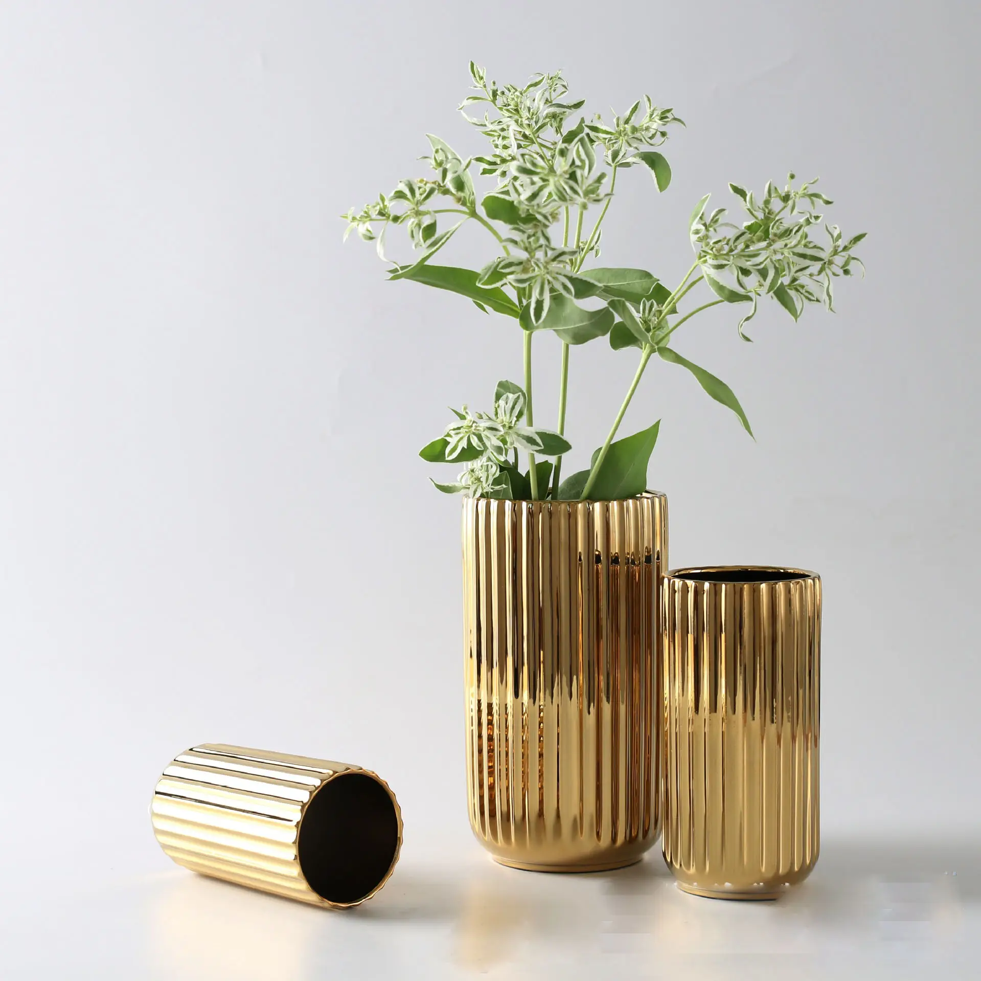 Vaso de mármore banhado a ouro minimalista, vaso de cerâmica criativo para decoração caseira, flor de mármore