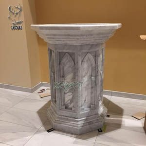 Fonte di Acqua Santa per Chiesa con Motivi Europei in Marmo Scolpito, Lavabo per Battesimo - Product Image 6