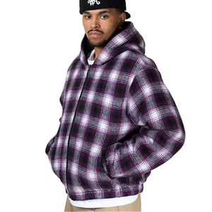 Sweat à capuche zippé pour homme en molleton 100% coton blanc à carreaux, épais et chaud, texture flanelle, coupe oversize, streetwear d'hiver, anti-boulochage - Product Image 1