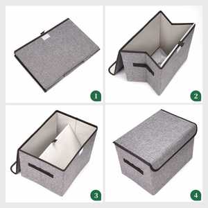 Boîte de rangement pour jouets personnalisée à prix abordable, grande, double, en non-tissé, avec logo imprimé, poignée en toile de jute et couvercle - Product Image 3