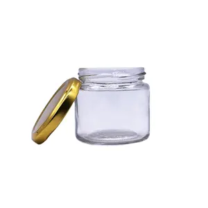 100มิลลิลิตรใสรอบกระป๋องน้ำผึ้งแยมการจัดเก็บขวดแก้วที่มีสกรูทองฝาโลหะและฝาครอบ