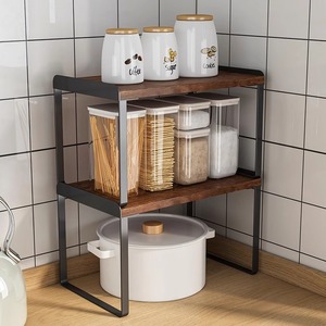 Giá để đồ nhà bếp xếp chồng được nhiều tầng, chất liệu gỗ tự nhiên, màu vàng gold, kệ liên kết, tủ đựng đồ, giá để đồ - Product Image 2