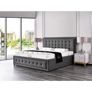 Cama King size com PU de couro estilo moderno duplo cama de couro macio