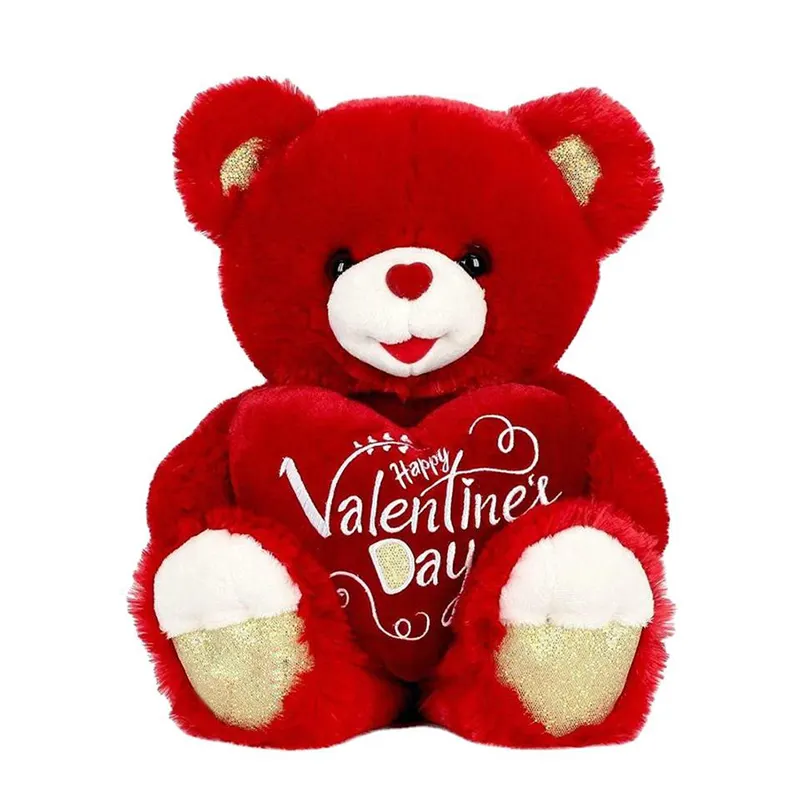 ODM Custom Adorable Love Heart Soft Toy Stuffed White Red Festival Plush Teddy Bear With Valentine's Gift