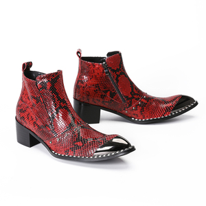 Bottes de <span class=keywords><strong>moto</strong></span> de luxe NA878 rouges pour hommes, en cuir véritable, à fermeture éclair, style punk, bottines gothiques à <span class=keywords><strong>talon</strong></span> <span class=keywords><strong>haut</strong></span> en cuir de vachette, chaussures de fête et de mariage - Product Image 3