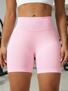 Shorts de sport Lululemon taille haute sans coutures pour femmes, coupe sportive, en spandex et nylon tricoté, couleur unie. - Product Image 3