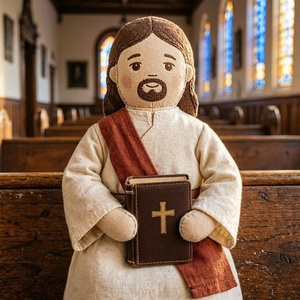 Peluche personnalisée Jésus, fabrication OEM, poupée en tissu <span class=keywords><strong>tricot</strong></span>é cousue main avec croix et <span class=keywords><strong>Bible</strong></span>, pour cadeau religieux, personnalisation prise en charge - Product Image 2