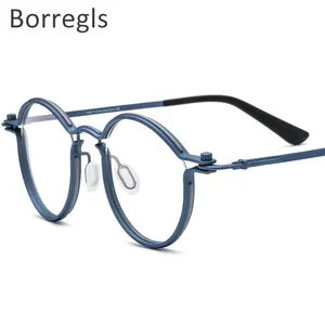 Borregls Pure Titanium Glasses Frame Men Round Myopia Optical Prescription Eyeglass Frame Women Eyewear 185696