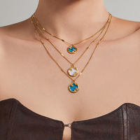 Collier plaqué or pour femme, chaîne serpent vintage, pierre ronde turquoise, bijoux