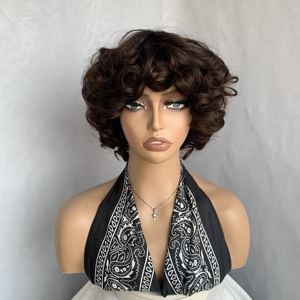 Perruques Courtes Bouclées Romance <span class=keywords><strong>avec</strong></span> Base Transparente pour une Densité de 200%, Franges et Tons Dégradés pour un Look Quotidien Tendance - Product Image 2