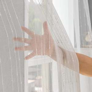 Tissu de rideau transparent à <span class=keywords><strong>motif</strong></span> rayé, translucide, 140-340 cm, pour salon, personnalisable, tissu de rideau transparent en dentelle brodée - Product Image 6
