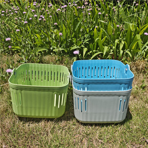 Cesta de almacenamiento de plástico portátil, rectangular, con asa, para baño, ducha, uso en exteriores, diseño hueco colorido - Product Image 4