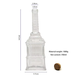 Bouteilles en verre extra flint gaufré, carrées, transparentes, vides, de forme tour, à haute capacité, pour spiritueux, vodka, whisky, <span class=keywords><strong>rhum</strong></span>, gin - Product Image 2