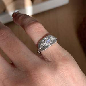 Bague étoile octogonale de protection en argent pur S925 de style antique chinois Wenchi, incrustation brossée, queue exquise, luxe - Product Image 3