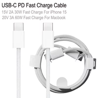 Kabel USB C ke USB C 60W PD 1M Pengisian Cepat Laris Manis, Kabel Charger Pengisian Cepat untuk iPhone 15 Pro Tembaga Murni Komputer