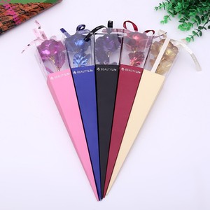 QSLH Ti169 plastique 25 cm rose eternel 24k or rose 24k unique coloré 24k plaqué or rose fleur pour la saint-valentin - Product Image 1