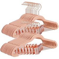 Cintres en velours avec pinces, crochet or rose, simple niveau, pour organisation de placards et de salles de bain, présentation en boutique