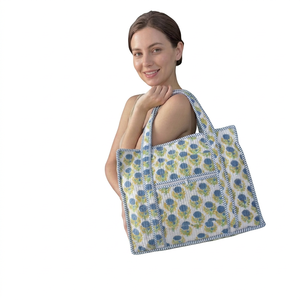 Elegant Cotton Quilted Large Frill Tote <b>Bag</b> Handmade Printed Shoulder Purse for Office <b>College</b> Shopping and Daily Essentials - Product Image 1