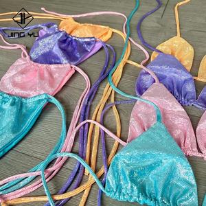 Bikini métallique à paillettes réfléchissantes brillantes en nylon 58% fil argenté 16% élasthanne 26% tissu de maillot de bain lurex personnalisé - Product Image 4