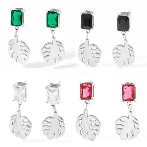 Luxurious Design Stainless Steel Jewelry Leaf Christmas Earrings For Female