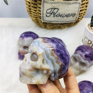 Crânes en cristal sculptés à la main en gros, agate du Mexique avec crânes en améthyste pour le Feng Shui - Product Image 3