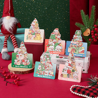 Kartu Ucapan Selamat Natal Lipat dengan Gambar Kartun Hewan dan Pohon, Bentuk Die-cut, dari Kertas, untuk Hadiah Natal