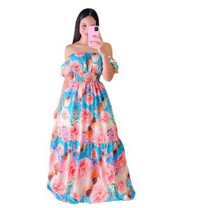 Nouvelle Robe Longue Imprimée Florale Évasée à Col Rond pour <span class=keywords><strong>Femme</strong></span>, Collection Été 2025, en Polyester, Taille Naturelle, Lavable, Idéale pour les Fêtes - Product Image 5