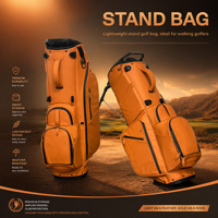 Sacs de golf ASL GOLF avec logo personnalisé brodé sur la poche avant, sacs de golf imperméables en cuir PU marron avec 14 séparateurs
