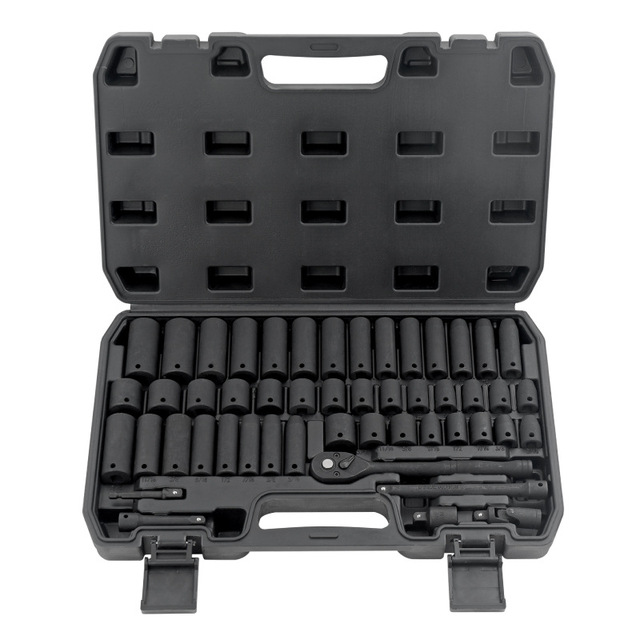 Heavy Duty 1/2 Inch Black 50pcs Deep Air Impact Sockets OEM Industrial Grade Car Repair Tools with Ratchet Handle Wrench