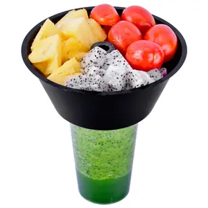 XYA Einweg-Snag-Tablett für Gebratene Hühner Fruchtsalat zum Mitnehmen mit Deckel und Trinkmilchtee-Becher Kunststoff-PP-Becher mit Strohhalm