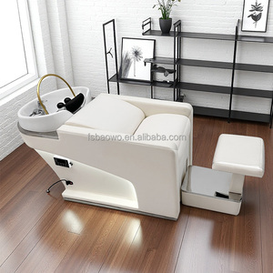 Nuevo <span class=keywords><strong>Lavacabezas</strong></span> Moderno Blanco de Cuero PU Duradero Estilo Tailandés Semi-Reclinable con Silla y Reposapiés - Product Image 6
