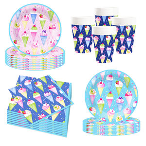 Juego de Vajilla para Fiesta de Cumpleaños Infantil DAMAI con Temática de Helado, Incluye 7 y 9 Platos de Papel, Vasos y Servilletas para 8 Personas - Product Image 5