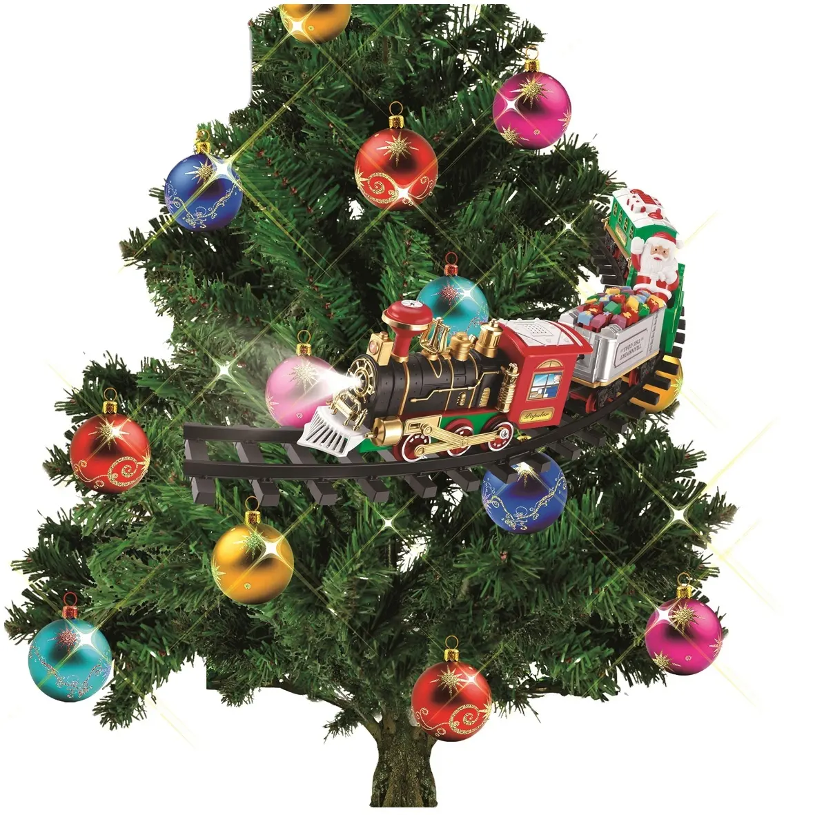 Hanging on Christmas Tree Christmas Gift Steam Locomotive Electric Train Toy Set Decoration Railway Tracks