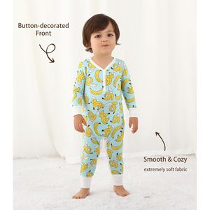 Mameluco Personalizado para Bebé, Manga Larga, Sin Pies, de Bambú y Algodón, Unisex, Transpirable, con Estampado Digital de Plátanos Azules - Product Image 4