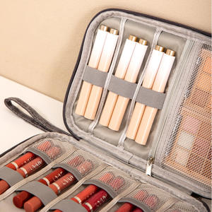 Bebeland-Bolsa de almacenamiento de maquillaje, estuche de cosméticos de gran capacidad para lápiz labial, base, organizador portátil de viaje, gris, negro, cian - Product Image 1