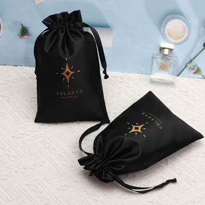 Hot Sale Small Black Satin Jewelry Packaging Drawstring Bag Custom Logo Printing Satin Cosmetic <b>Watch</b> Perfume Storage Pouch - Product Image 5