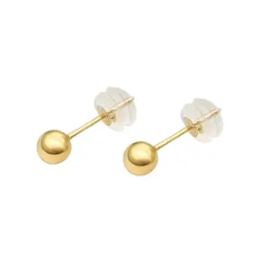 Fashion Solid 18K Gold 4mm Ball Earrings Studs Real 18K Yellow Gold Light BeadsBall Earrings Wholesale