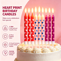 Bougies d'anniversaire imprimées cœur, 10 pièces par carte avec supports pour la décoration de gâteaux, fournitures de fête et programme de vente en gros