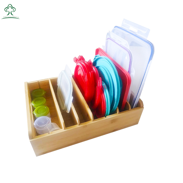 Bamboo Expandable Pots and Pans Organizer Under Cabinet Adjustable Pot Lids Holder Rack