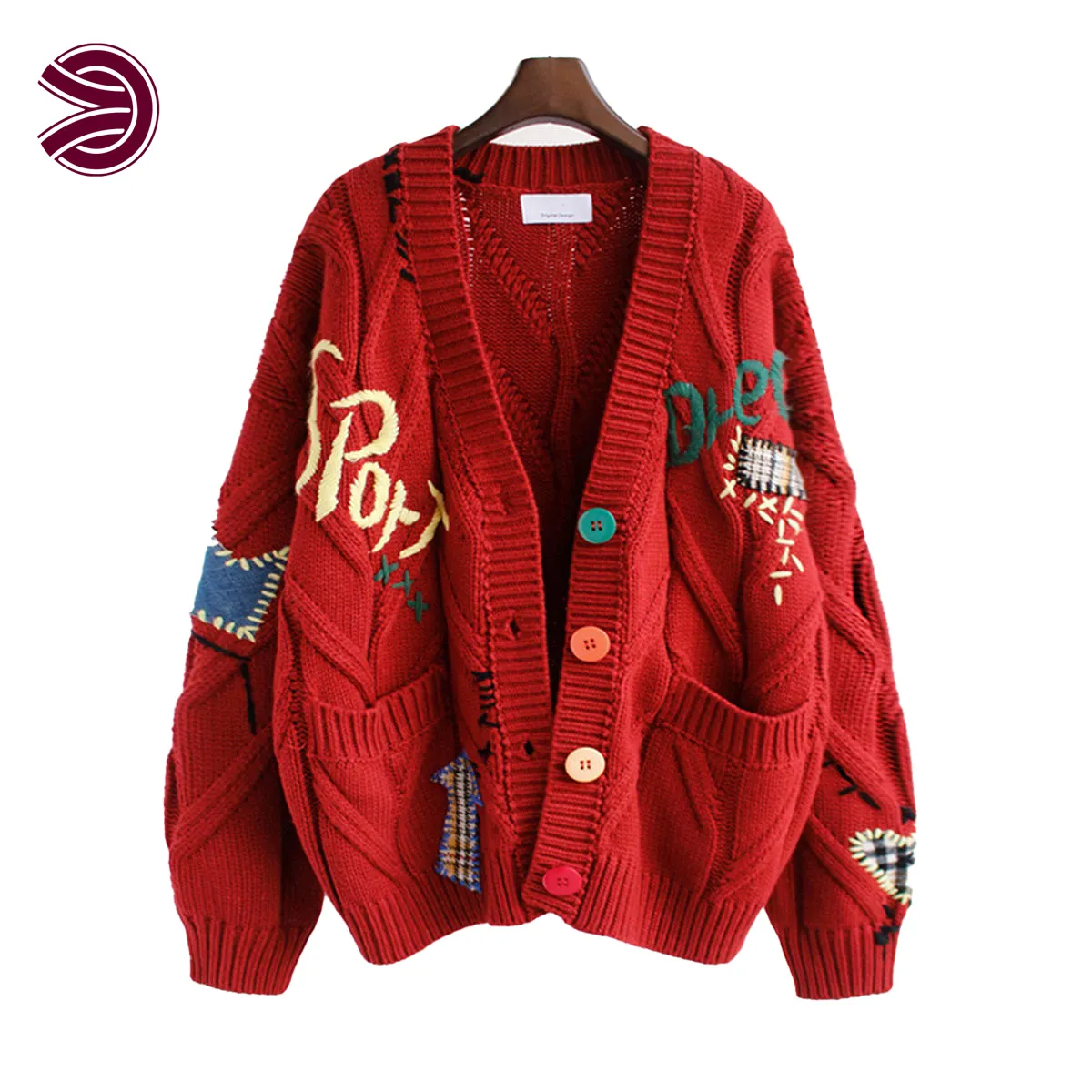 Autumn Winter Womens Oversized Ladies Sweaters Cardigan Warm Knitted Sweater Jacket Pocket Embroidery Knit Cardigans Coats