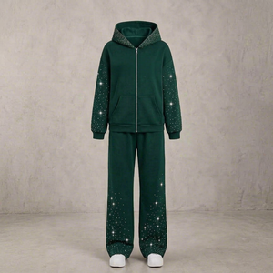 Custom Rhinestone Tracksuit <b>Zip</b> Up Hoodie Jogger <b>Sweatshirt</b> Set Winter Streetwear OEM Service - Product Image 1