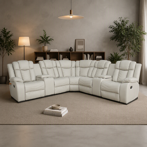 Contemporary <b>Reclining</b> Sofa Set Faux <b>Leather</b> With Led Light and Storage Console for Home Use - Product Image 6